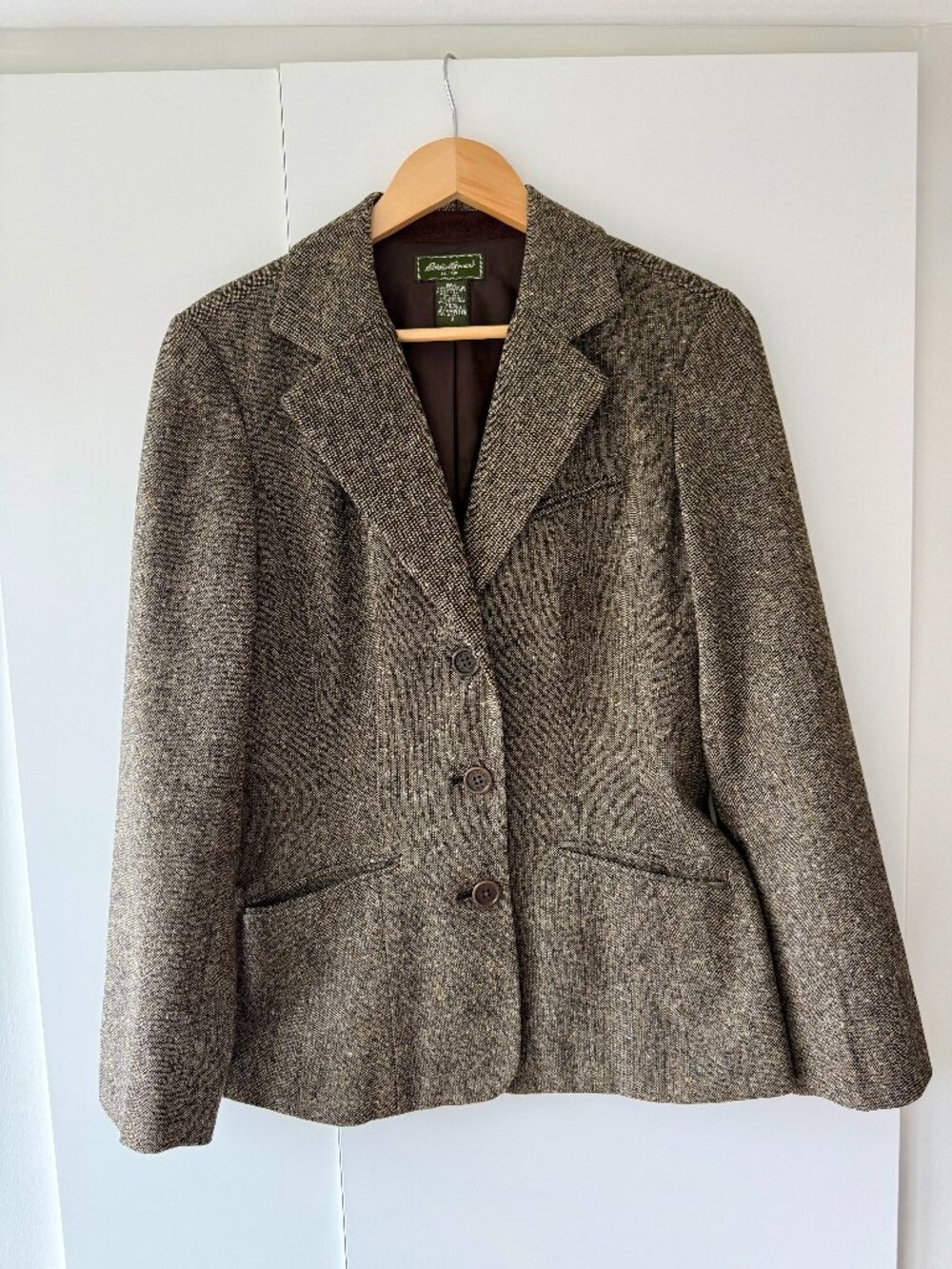 Vintage Eddie Bauer Brown Herringbone Tweed Blazer - size 8